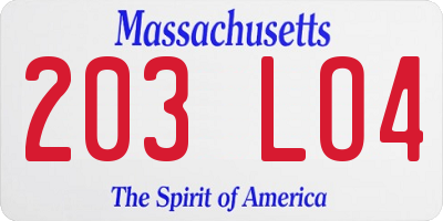 MA license plate 203LO4