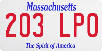 MA license plate 203LP0