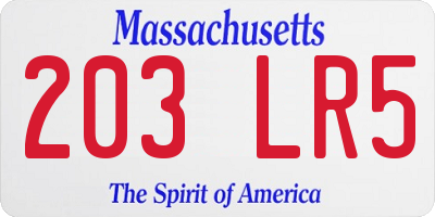 MA license plate 203LR5