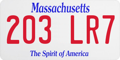 MA license plate 203LR7