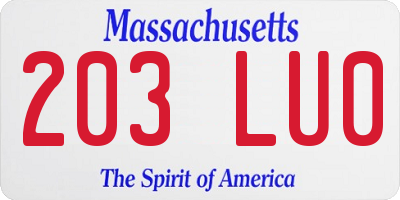 MA license plate 203LU0