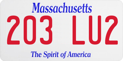 MA license plate 203LU2