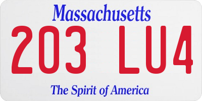 MA license plate 203LU4