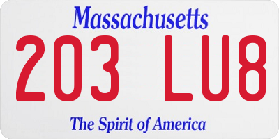 MA license plate 203LU8