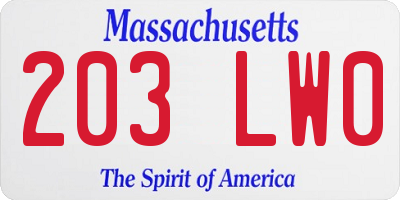MA license plate 203LW0