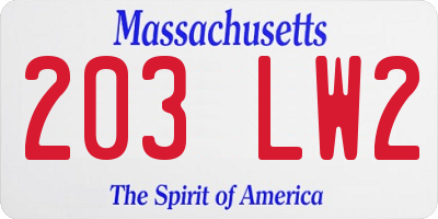 MA license plate 203LW2