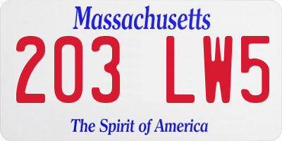 MA license plate 203LW5