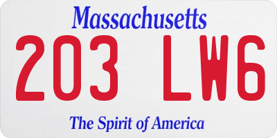 MA license plate 203LW6