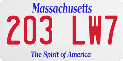 MA license plate 203LW7