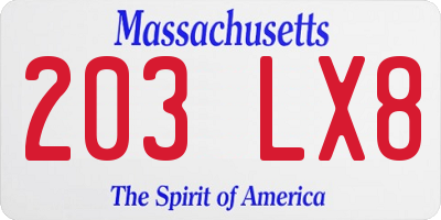 MA license plate 203LX8