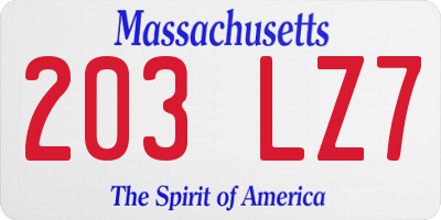 MA license plate 203LZ7