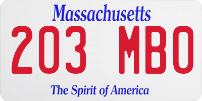 MA license plate 203MB0