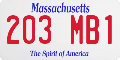 MA license plate 203MB1