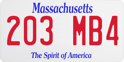 MA license plate 203MB4