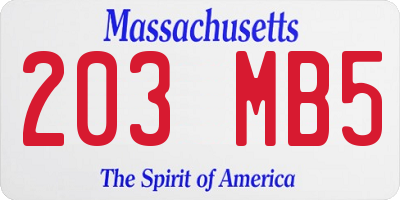 MA license plate 203MB5