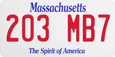 MA license plate 203MB7