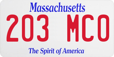 MA license plate 203MC0