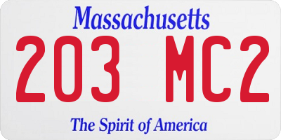 MA license plate 203MC2