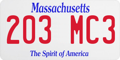 MA license plate 203MC3