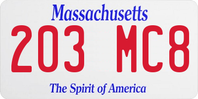 MA license plate 203MC8