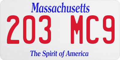 MA license plate 203MC9