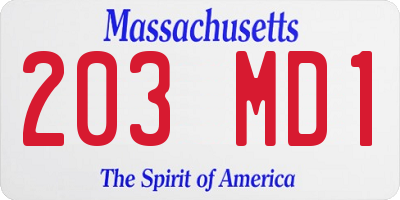 MA license plate 203MD1