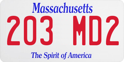 MA license plate 203MD2