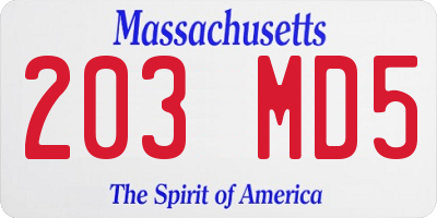MA license plate 203MD5