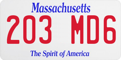 MA license plate 203MD6