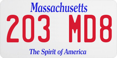 MA license plate 203MD8