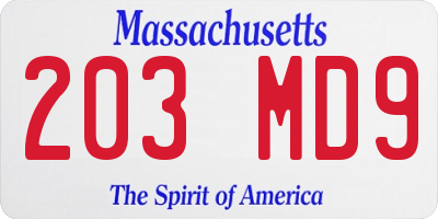 MA license plate 203MD9