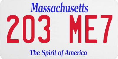 MA license plate 203ME7