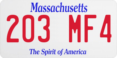 MA license plate 203MF4