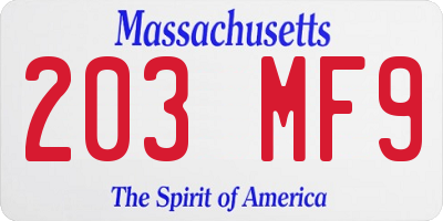 MA license plate 203MF9