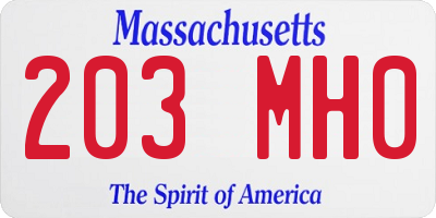 MA license plate 203MH0