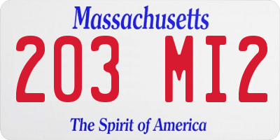 MA license plate 203MI2