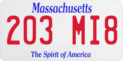MA license plate 203MI8
