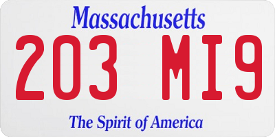 MA license plate 203MI9
