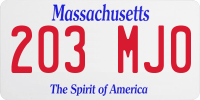 MA license plate 203MJ0