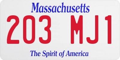 MA license plate 203MJ1