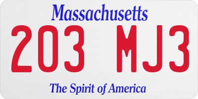 MA license plate 203MJ3