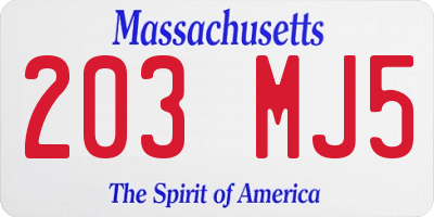 MA license plate 203MJ5