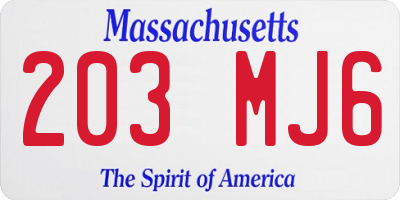 MA license plate 203MJ6