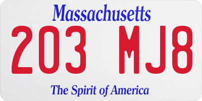 MA license plate 203MJ8