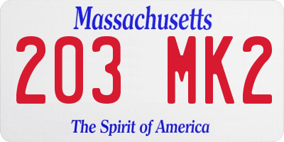 MA license plate 203MK2