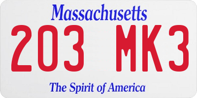 MA license plate 203MK3