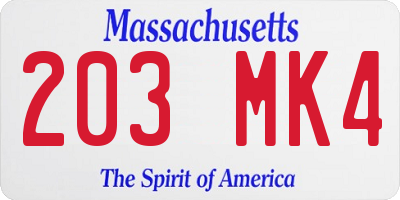 MA license plate 203MK4