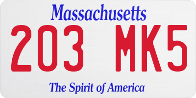 MA license plate 203MK5