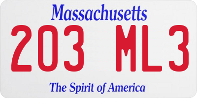 MA license plate 203ML3