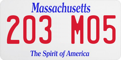 MA license plate 203MO5